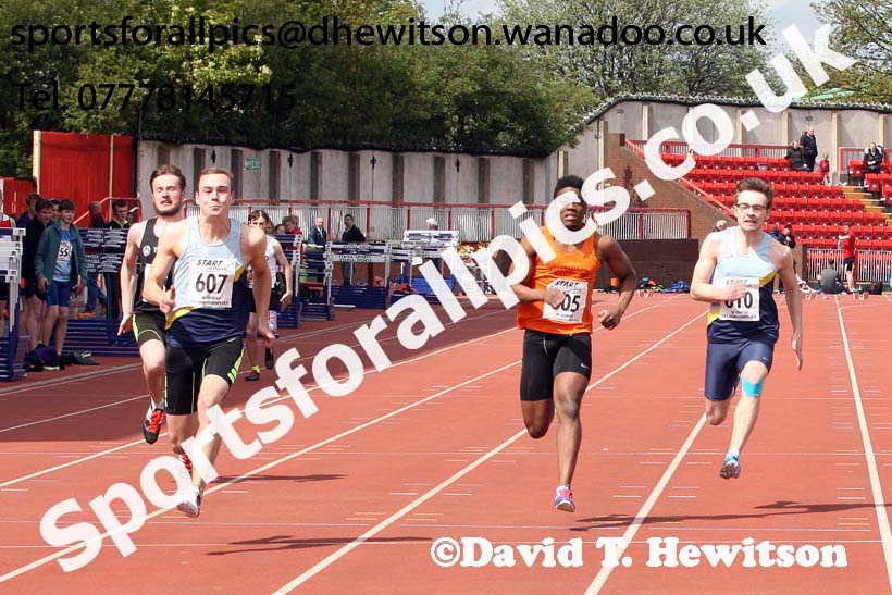 Mens under-20s 100 metres, North Eastern Track and Field Champs, Gateshead Stadium. Photo: David T. Hewitson/Sports for All Pics